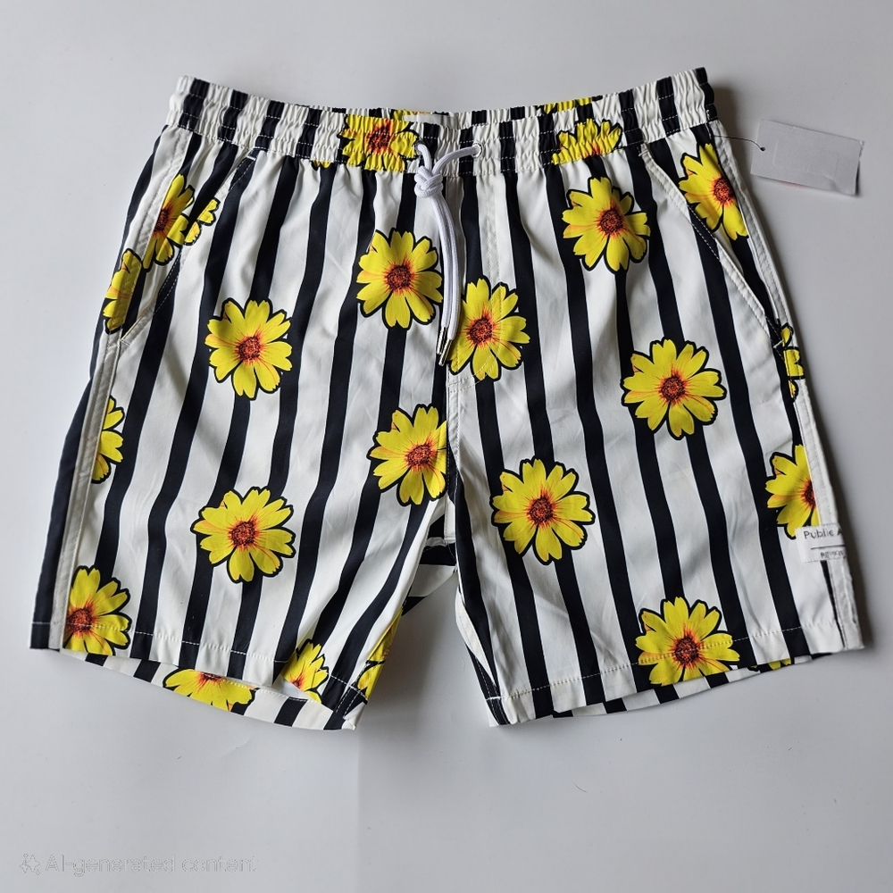 Floral Striped Mens Swim Shorts